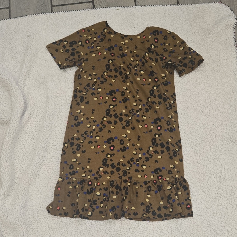 Daisy Street Brown Leopard Print Ruffle Hem Mini Dress Short Sleeve Size 6